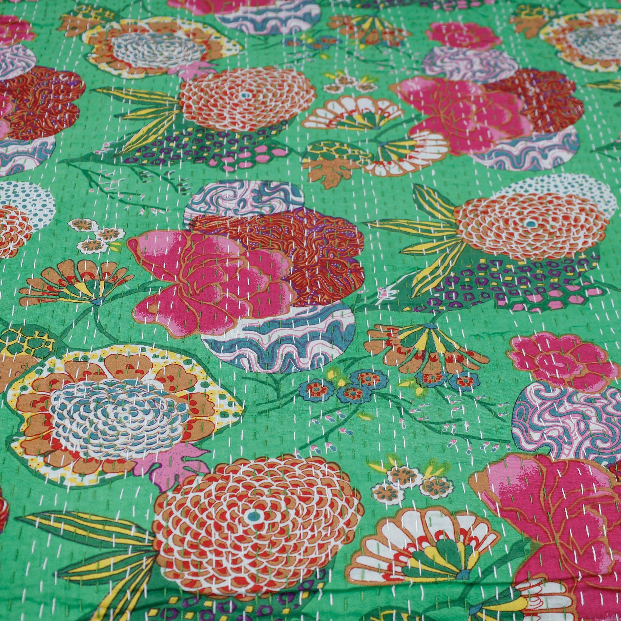  Tagai Work Jaipur Hand Block Printed Cotton Double Bed Cover 