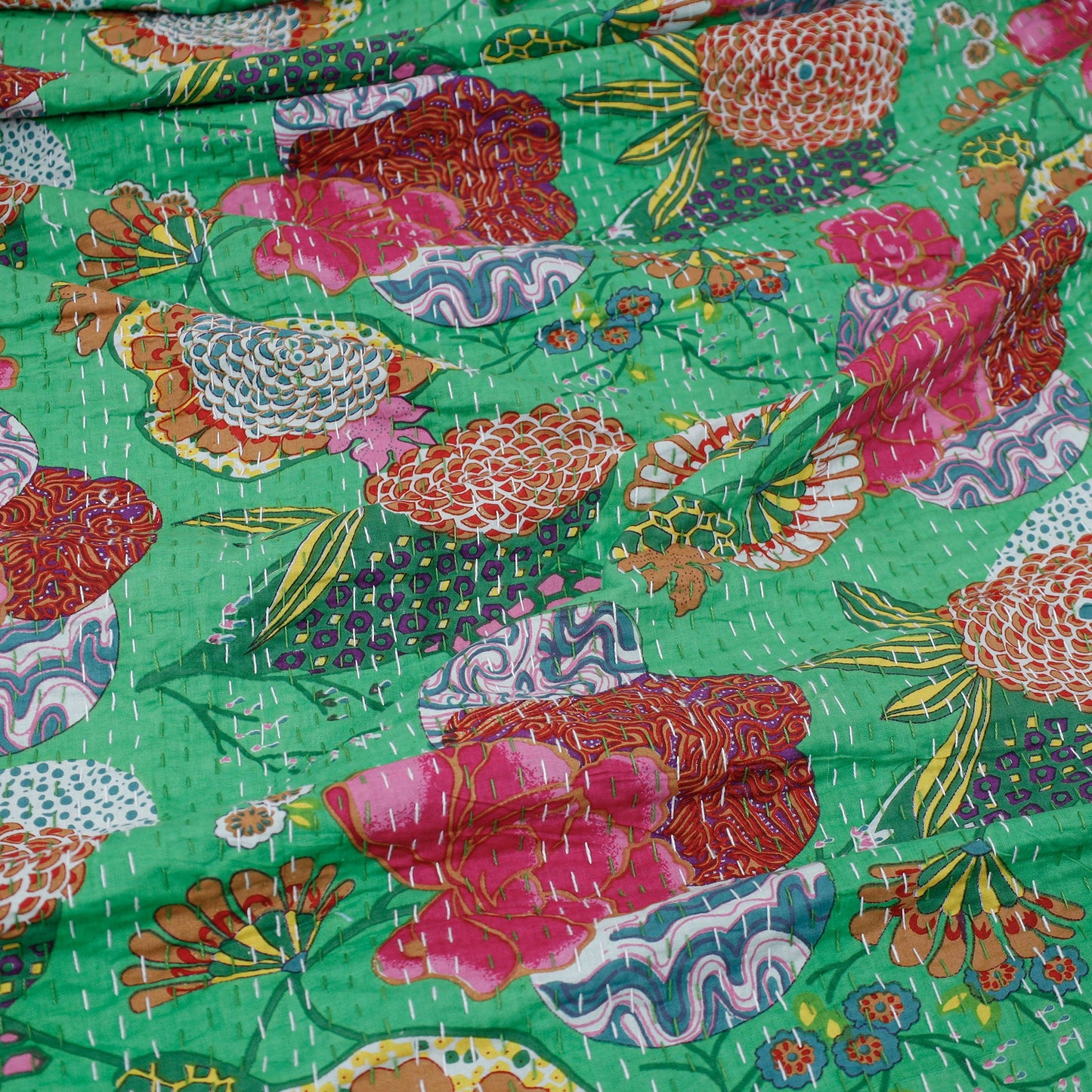  Tagai Work Jaipur Hand Block Printed Cotton Double Bed Cover 