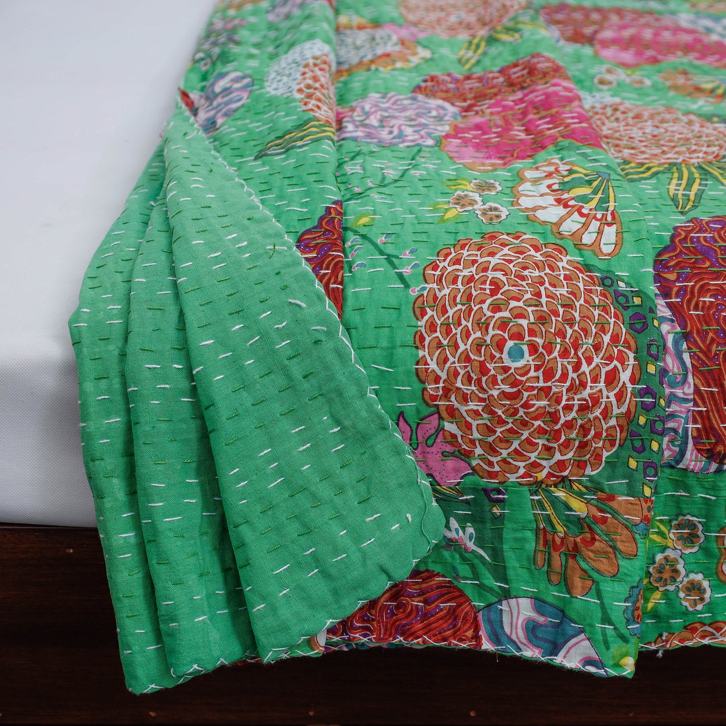  Tagai Work Jaipur Hand Block Printed Cotton Double Bed Cover 