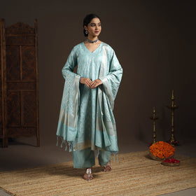 Green - tanchoi silk cotton banarasi kurta set for women