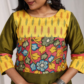 Green Tanvi Slub Silk Straight Plain Kurta with Patchwork