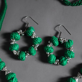 Green - thread beads handmade german silver necklace set 01