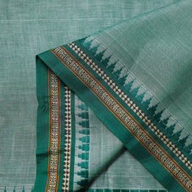 Green - thread border dharwad cotton fabric 17 - handcrafted