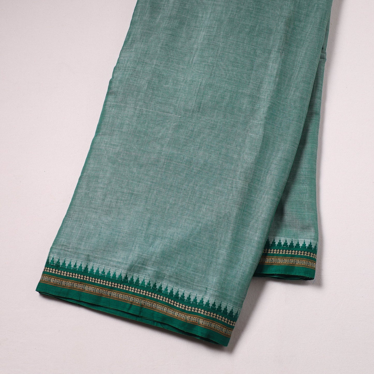 Green - thread border dharwad cotton fabric 17 - handcrafted