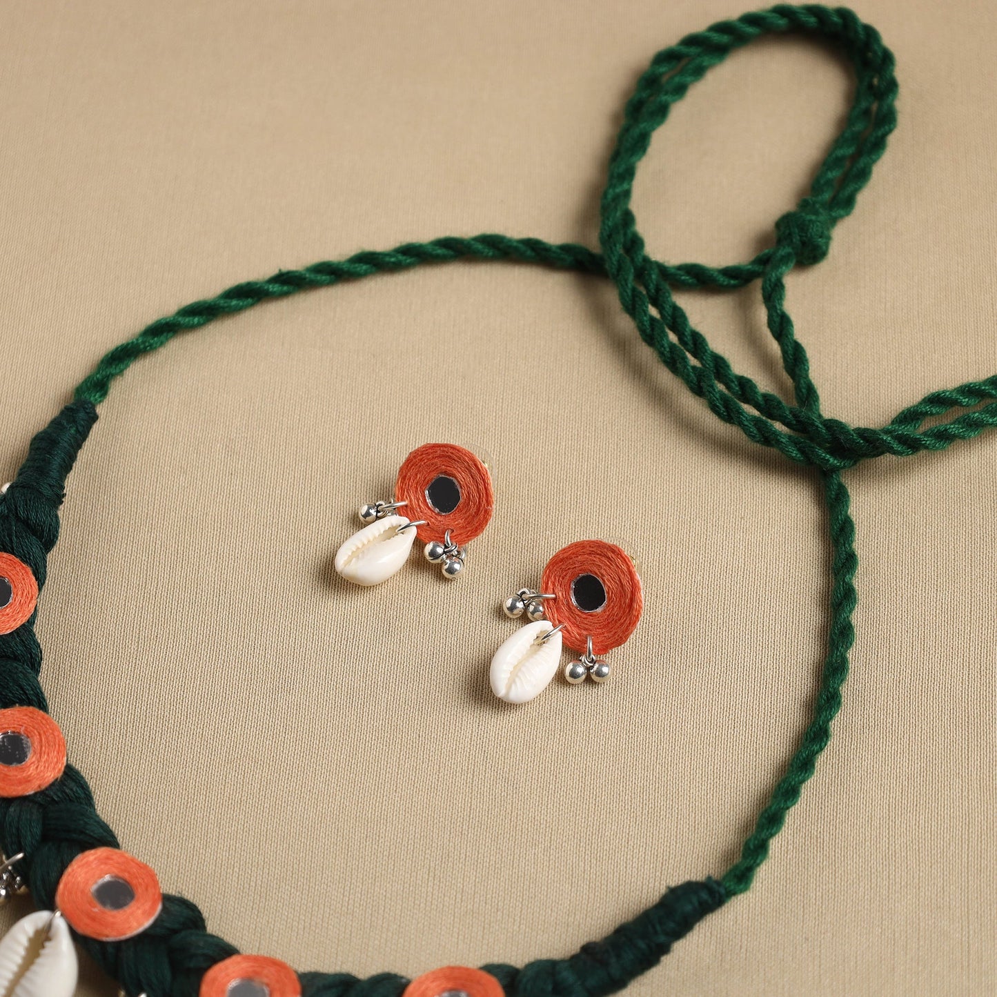 Green - thread braided shell choker necklace set 10