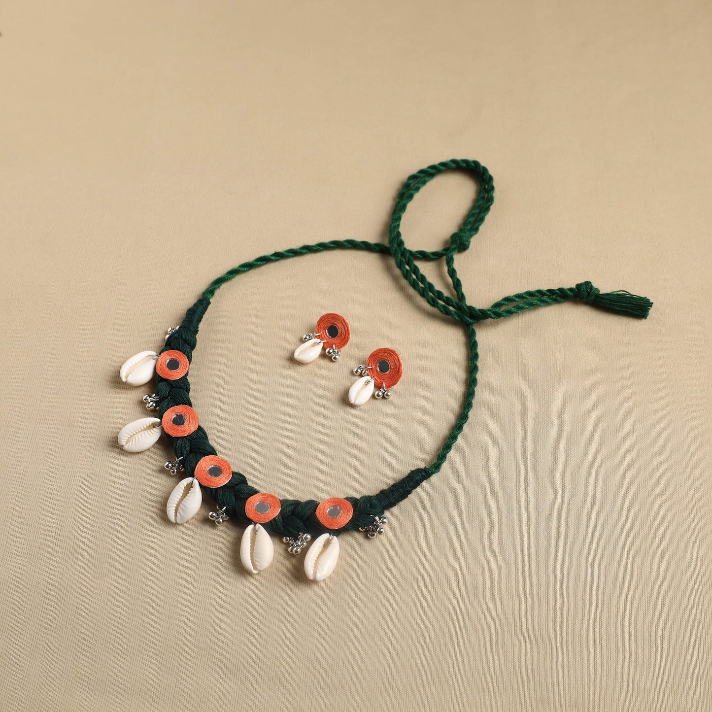 Green - thread braided shell choker necklace set 10