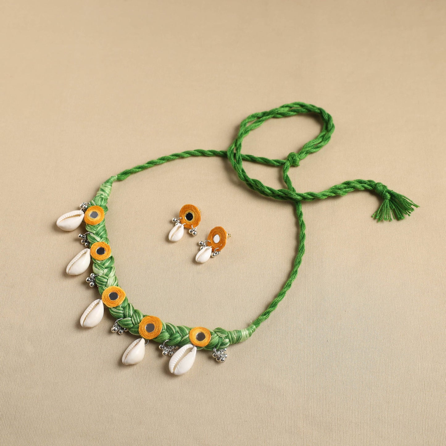 Green - thread braided shell choker necklace set 12