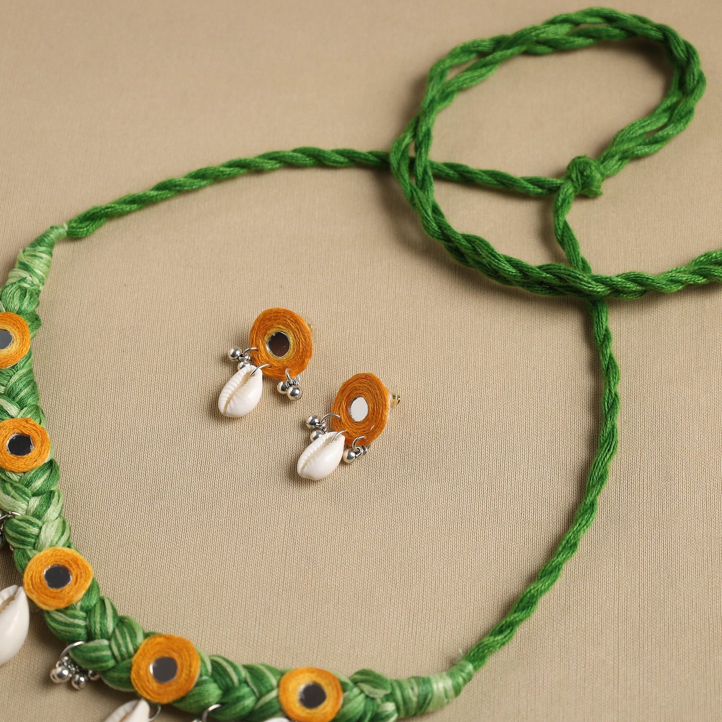 Green - thread braided shell choker necklace set 12