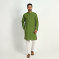 Green - thread buti cotton long plain kurta for men 04