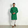 Green - thread buti cotton long plain kurta for men 07