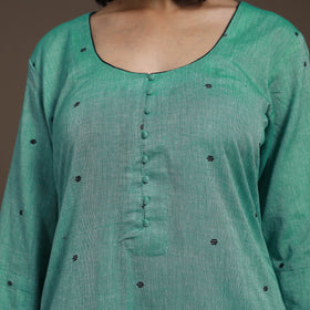 Green Thread Buti Work Cotton Plain Kurta Set (Set of 2)