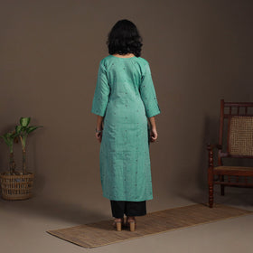 Green Thread Buti Work Cotton Plain Kurta Set (Set of 2)