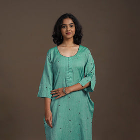 Green Thread Buti Work Cotton Plain Kurta Set (Set of 2)