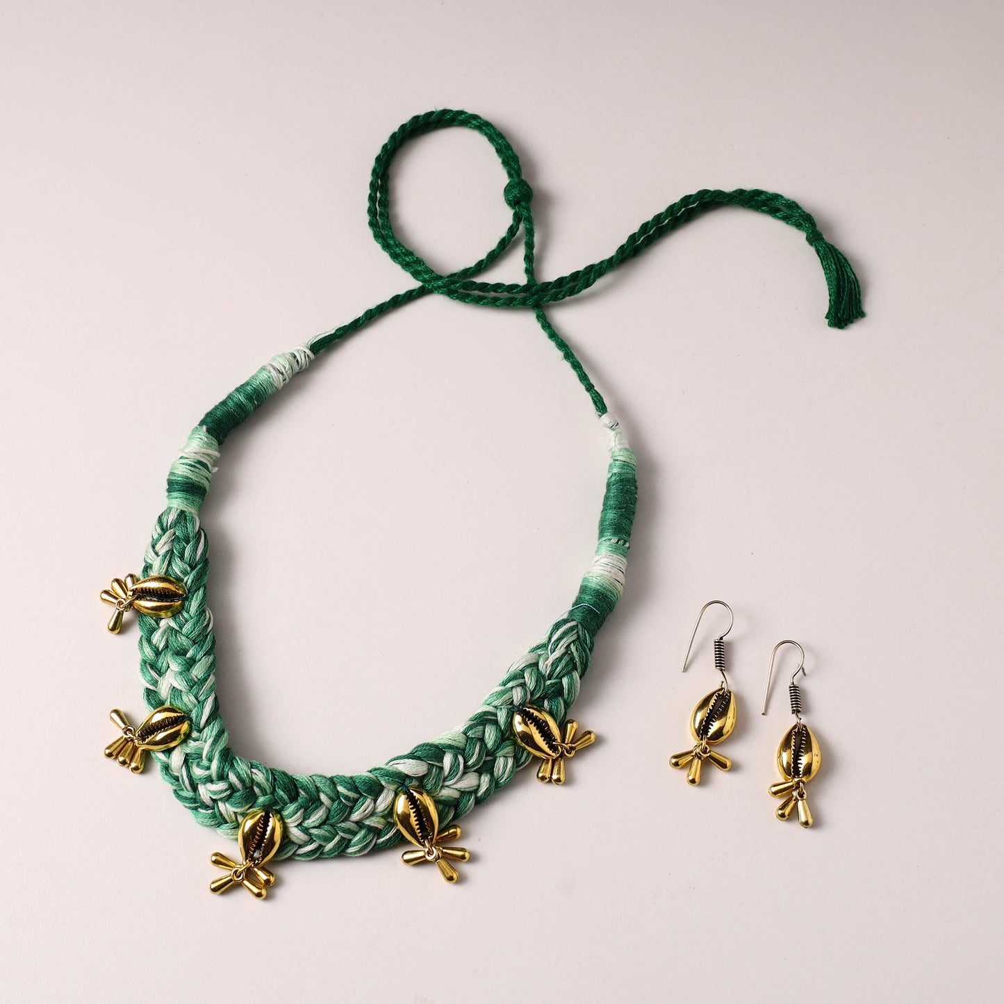 Green - thread work german silver necklace set 06