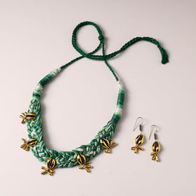 Green - thread work german silver necklace set 06