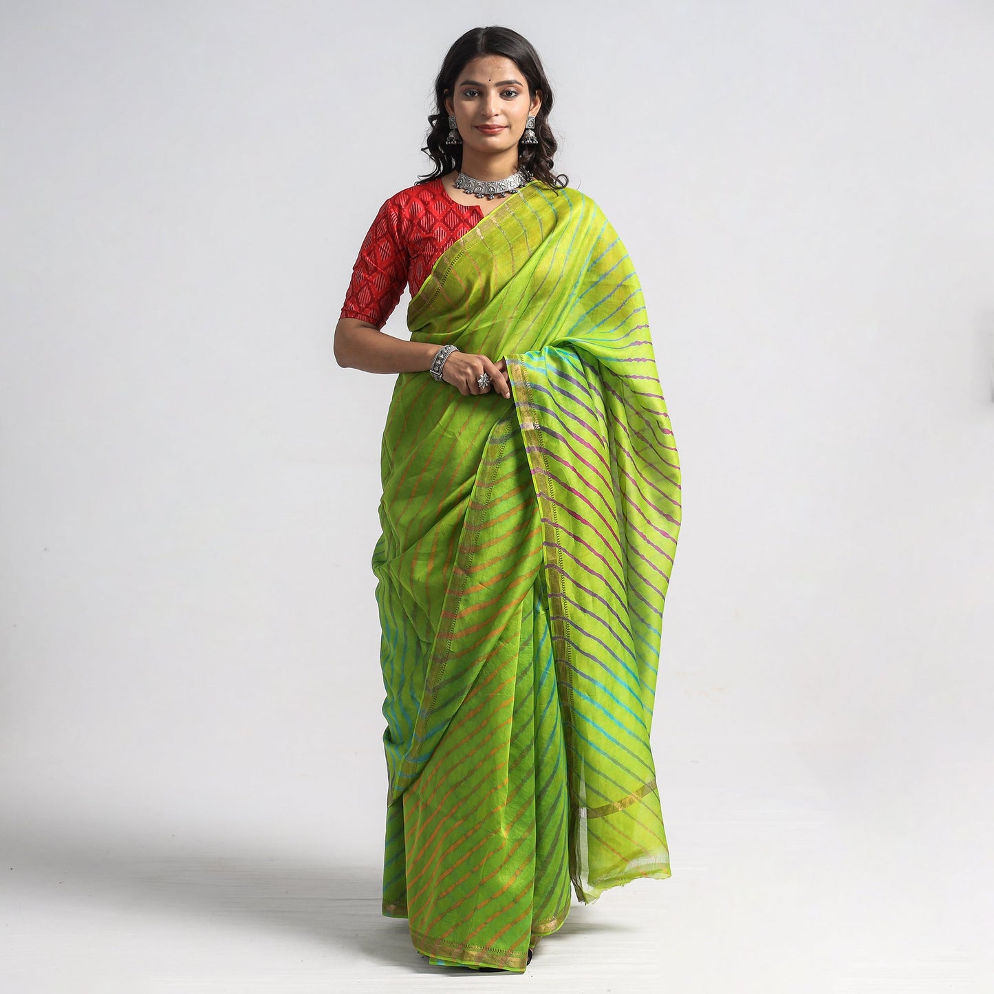  Leheriya Tie-Dye Chanderi Silk Zari Border Saree by Badshah Miyan 