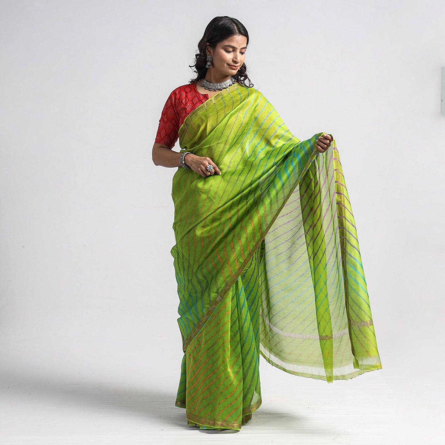  Leheriya Tie-Dye Chanderi Silk Zari Border Saree by Badshah Miyan 