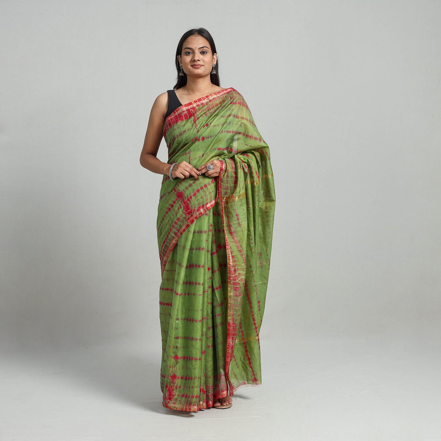 Green Elegant Tie & Dye Shibori Silk Saree Online in India
