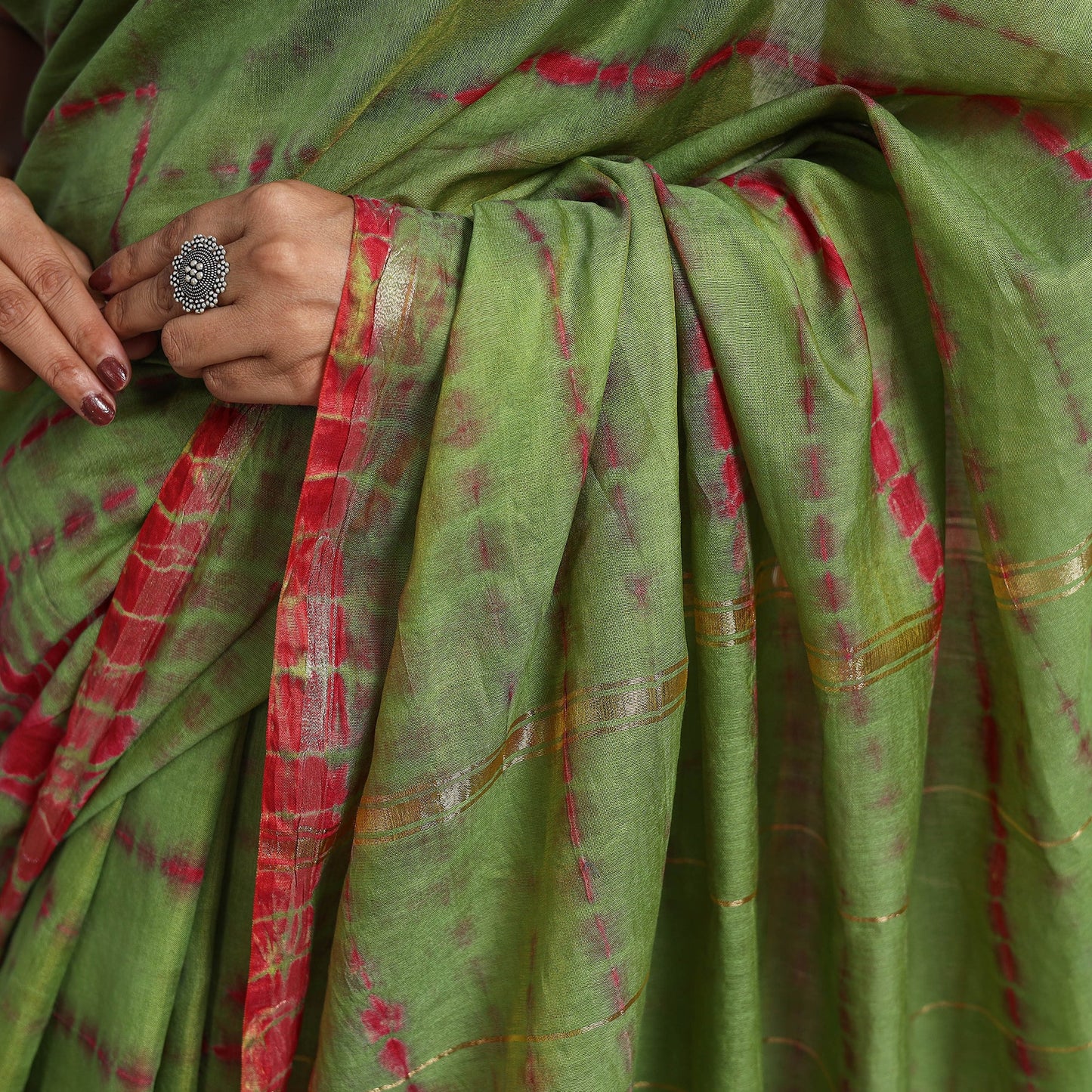 Green Elegant Tie & Dye Shibori Silk Saree Online in India