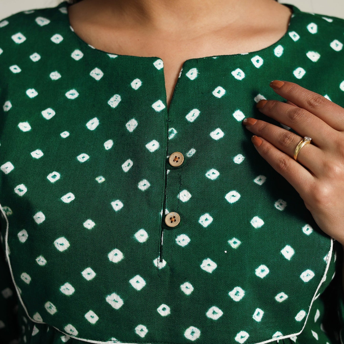 Green - Tie & Dye Cotton Flared Bandhani Dress 02