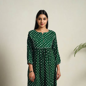 Green - Tie & Dye Cotton Flared Bandhani Dress 02