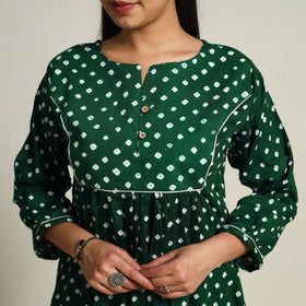 Green - Tie & Dye Cotton Flared Bandhani Dress 02
