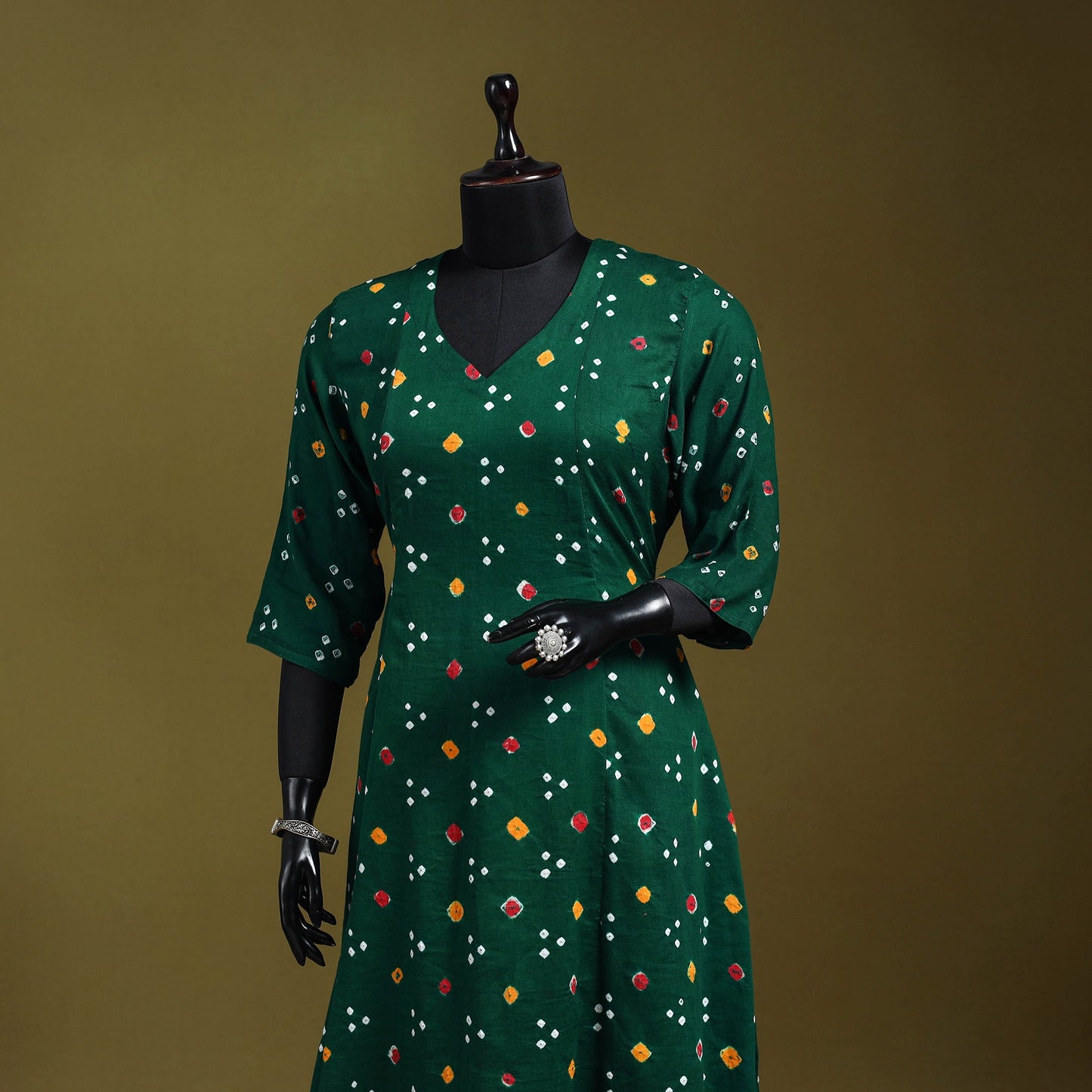 Green - tie-dye cotton a-line bandhani kurta 05