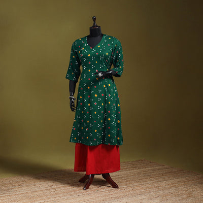Green - tie-dye cotton a-line bandhani kurta 05