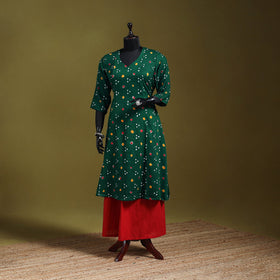 Green - tie-dye cotton a-line bandhani kurta 05