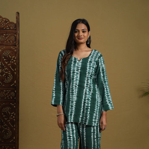 Buy Green Tie & Dye Cotton Shibori Co-Ord Set Online