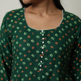 Buy Green Tie & dye Cotton Straight Bandhani Kurta for Women