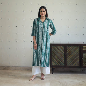  Green Tie & Dye Cotton Straight Shibori Kurta for Women