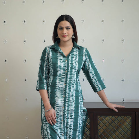  Green Tie & Dye Cotton Straight Shibori Kurta for Women