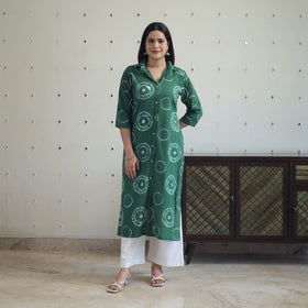 Buy Green Tie & Dye Cotton Straight Shibori Kurta for Women