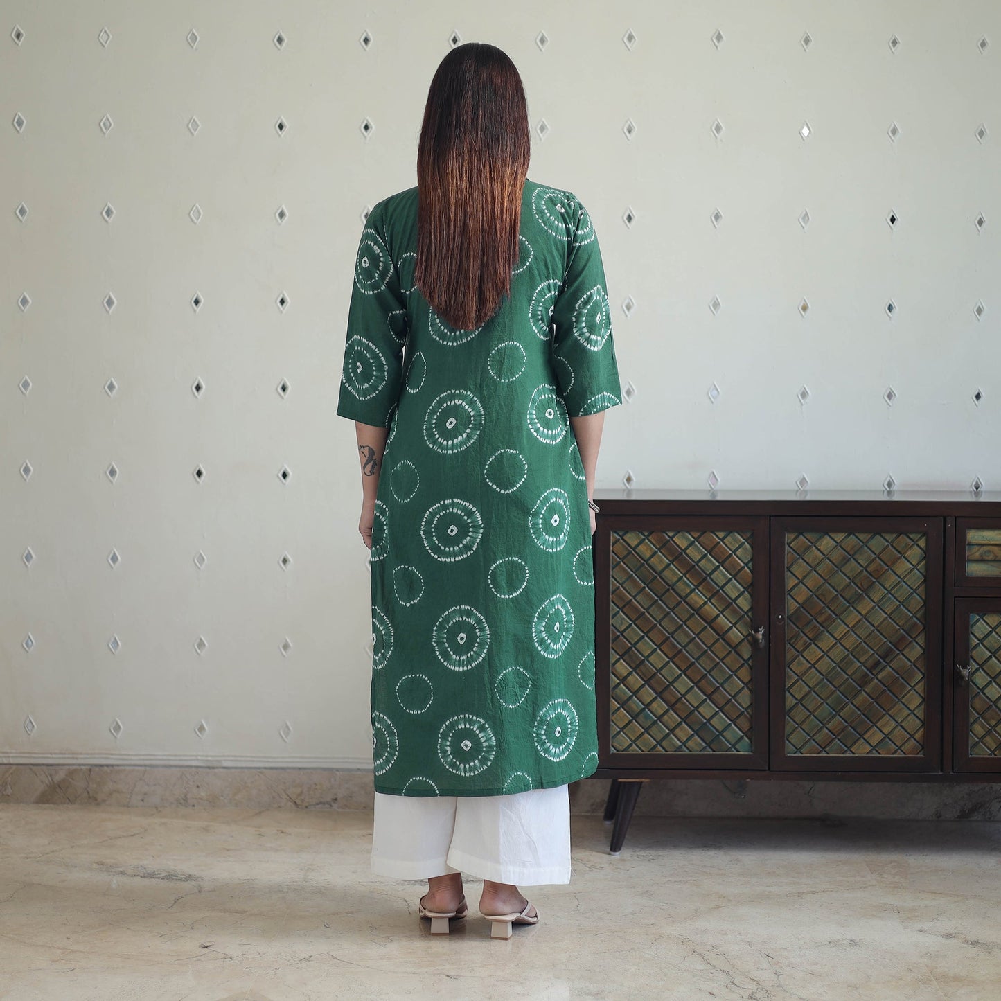 Buy Green Tie & Dye Cotton Straight Shibori Kurta for Women