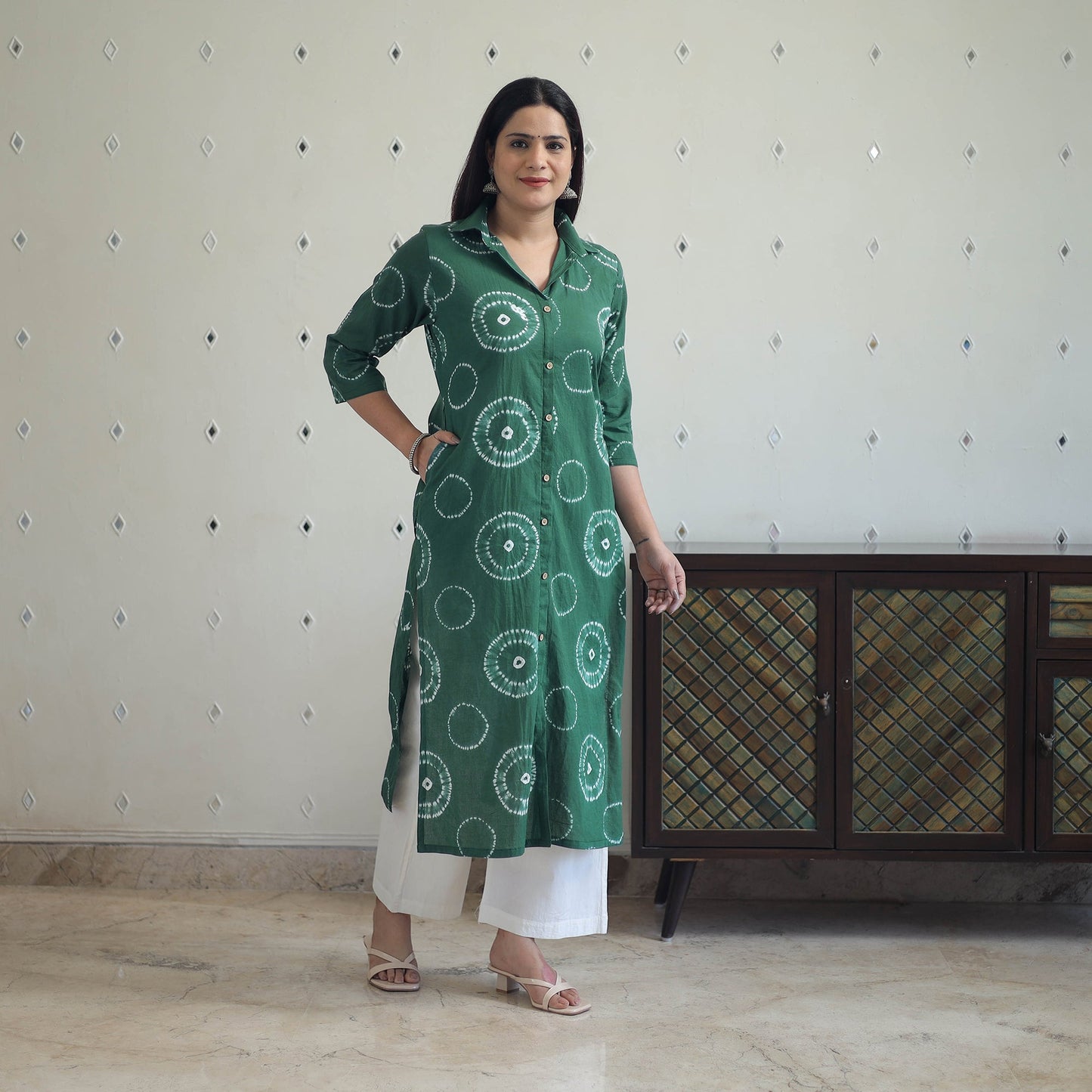 Buy Green Tie & Dye Cotton Straight Shibori Kurta for Women