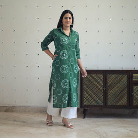 Buy Green Tie & Dye Cotton Straight Shibori Kurta for Women