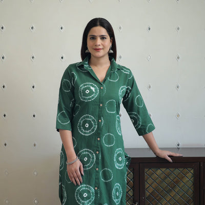 Buy Green Tie & Dye Cotton Straight Shibori Kurta for Women