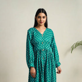 Buy Green Tie & Dye Cotton Tiered Fit & Flare Bandhani Dress
