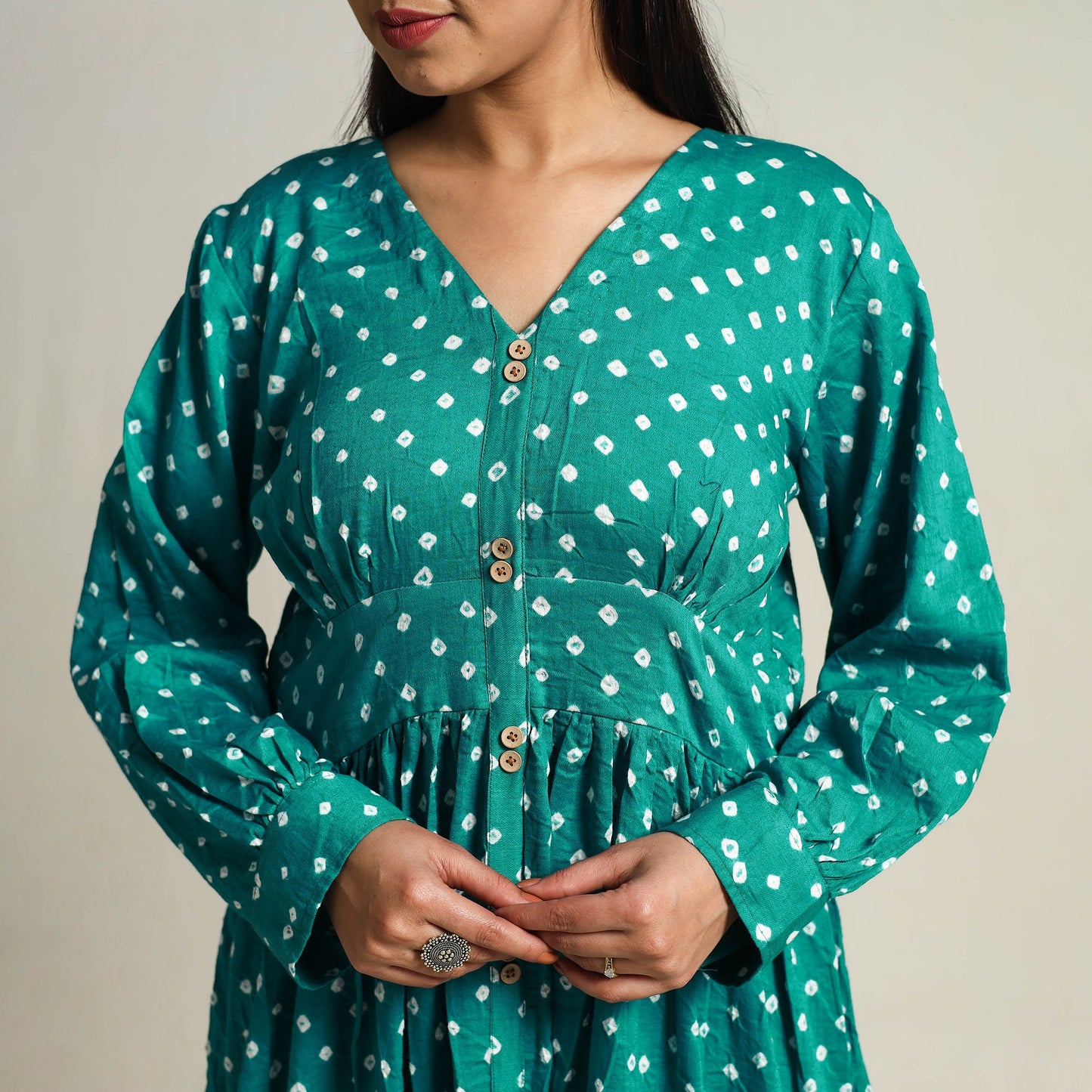 Buy Green Tie & Dye Cotton Tiered Fit & Flare Bandhani Dress