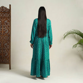 Buy Green Tie & Dye Cotton Tiered Fit & Flare Bandhani Dress