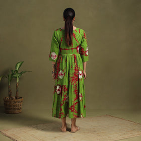 Green Tie-Dye Cotton Tiered Shibori Dress