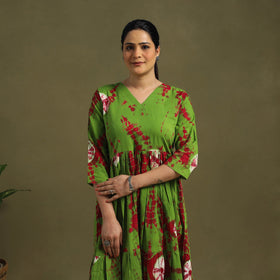Green Tie-Dye Cotton Tiered Shibori Dress