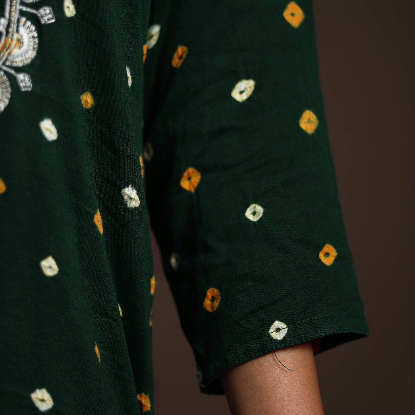 Green - tie-dye embroidered cotton bandhani kurta set (set