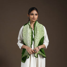 Green - tie & dye gajji silk shibori stole 10 - handcrafted