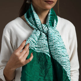 Green - tie & dye gajji silk shibori stole 13 - handcrafted