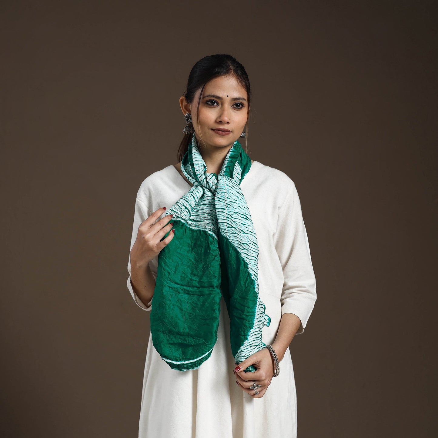 Green - tie & dye gajji silk shibori stole 13 - handcrafted