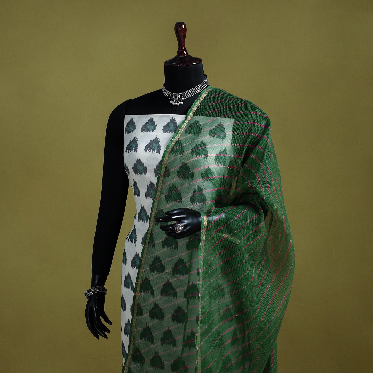 Green - tie-dye kota doria cotton leheriya dupatta 03