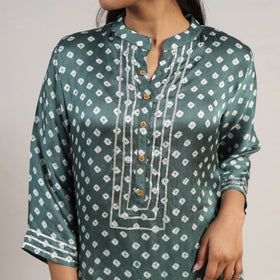 Green Tie & dye Modal Silk Straight Bandhani Kurta for Women