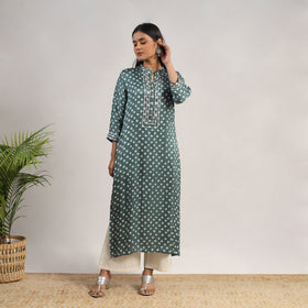 Green Tie & dye Modal Silk Straight Bandhani Kurta for Women
